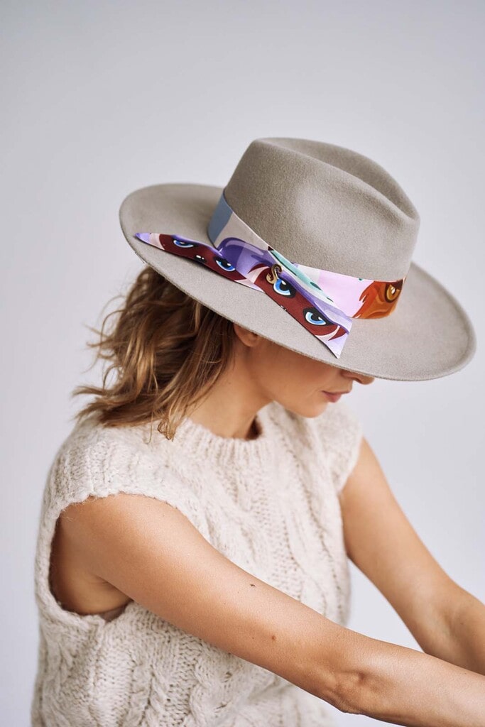 vakero kapelusz z jedwab szarfą szary damski Spadiora