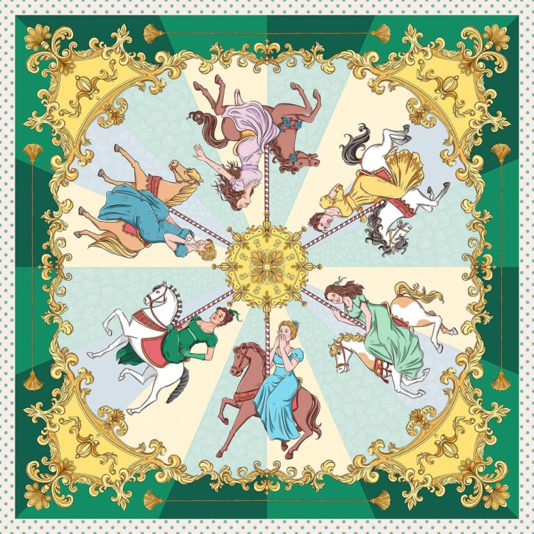 jedwabna apaszka karuzela butelkowa zieleń Spadiora