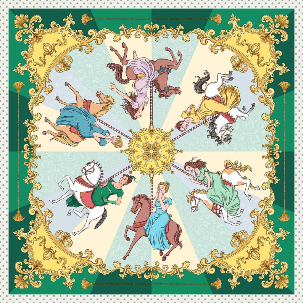 jedwabna apaszka karuzela butelkowa zieleń Spadiora