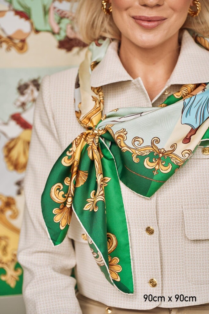 jedwabna apaszka karuzela Spadiora butelkowa zieleń