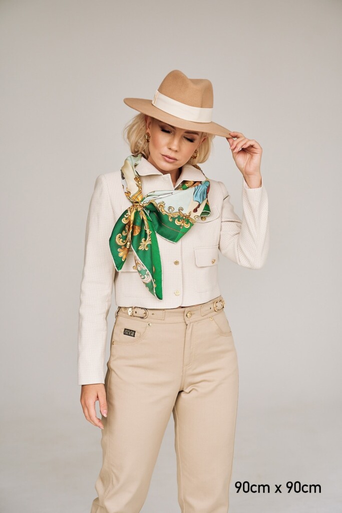 jedwabna apaszka Spadiora butelkowa zieleń karuzela