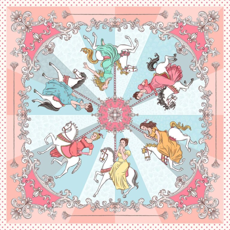 jedwabna apaszka karuzela purowy róż spadiora