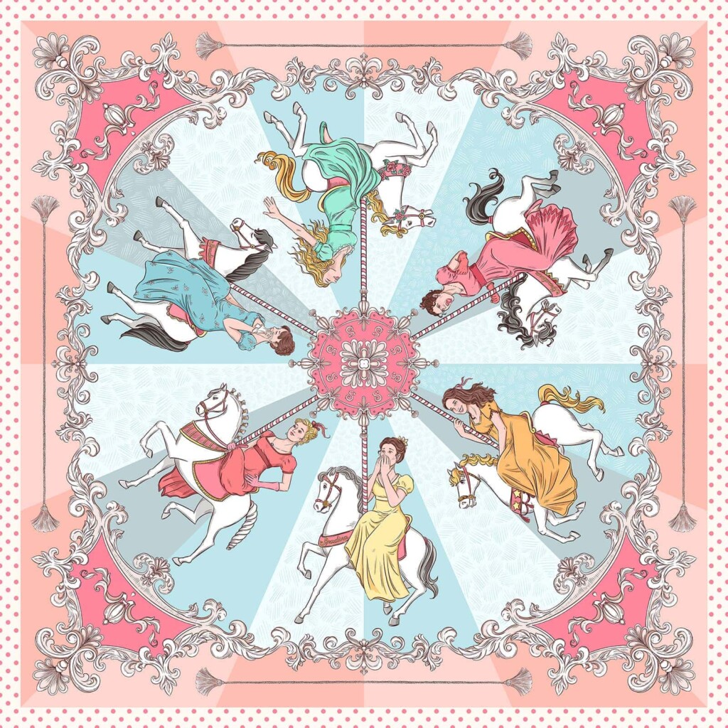 jedwabna apaszka karuzela purowy róż spadiora