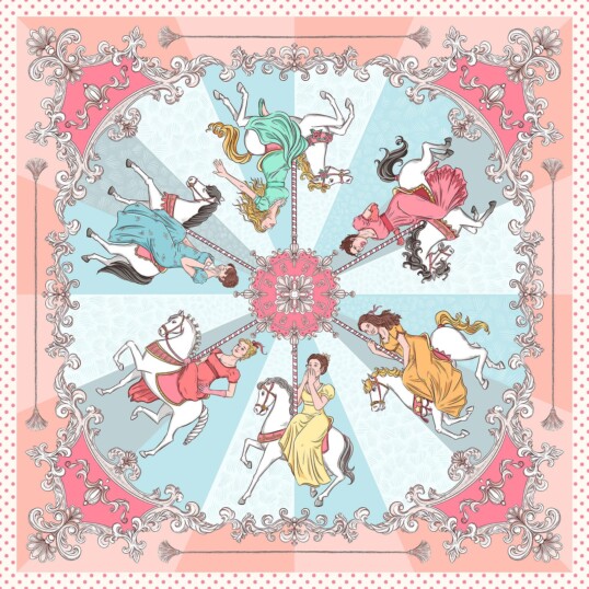 jedwabna apaszka karuzela purowy róż spadiora