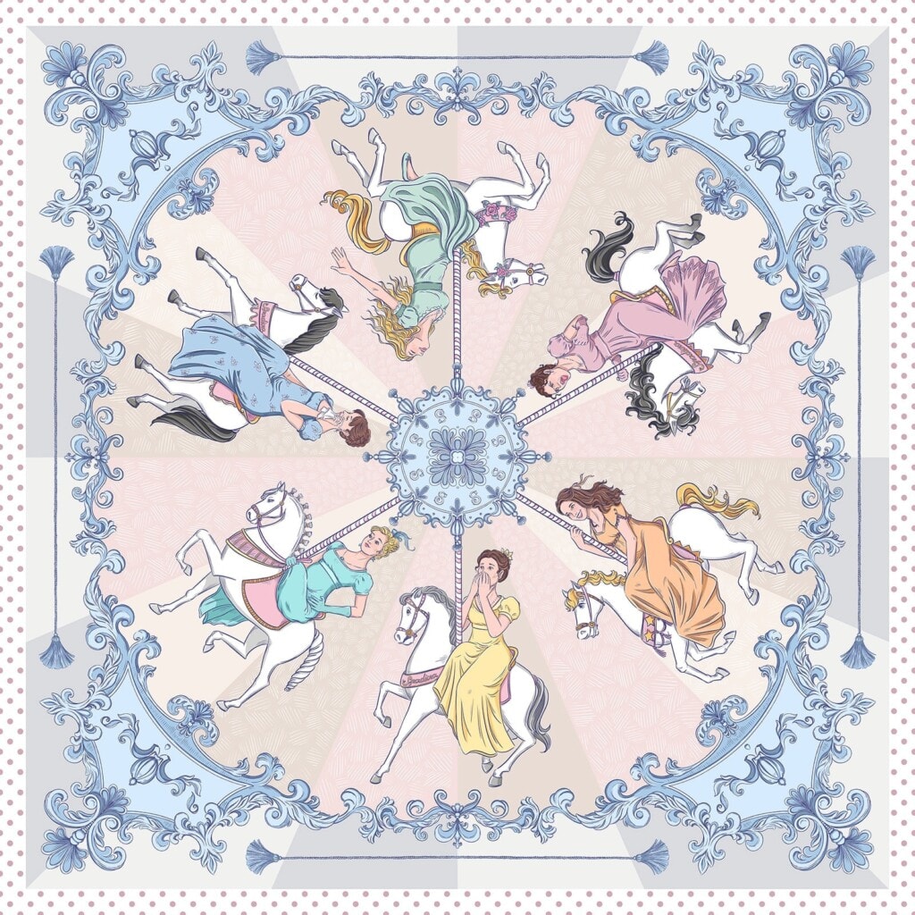 jedwabna apaszka karuzela platynowa szarość