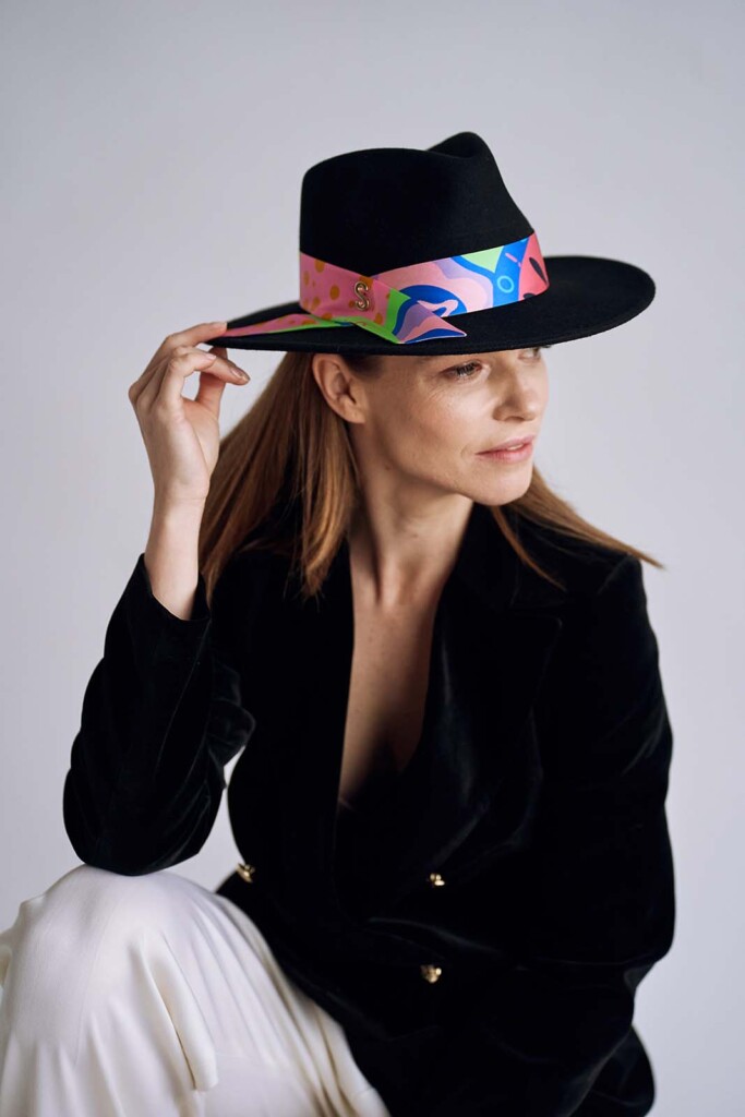 kapelusz bando z jedwabną szarfą Spadiora damski