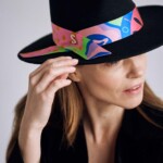 kapelusz bando Spadiora czarny damski z jedwab szarfą