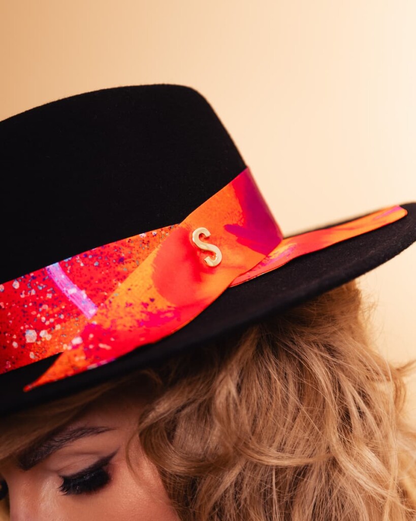 kapelusz damski bando z jedwabna szarfa czarny spadiora 2