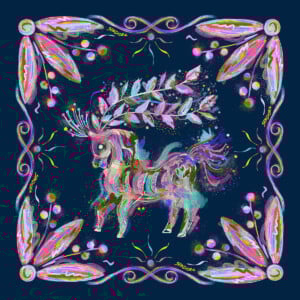 jedwabna apaszka dwustronna Spadiora konik granatowy wzór