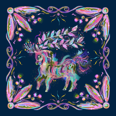 jedwabna apaszka dwustronna Spadiora konik granatowy wzór