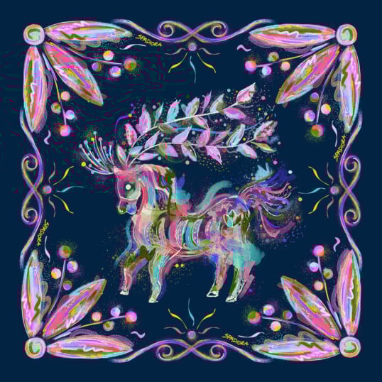 jedwabna apaszka dwustronna Spadiora konik granatowy wzór