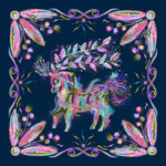 jedwabna apaszka dwustronna Spadiora konik granatowy wzór