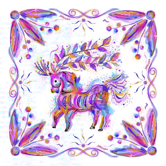 jedwabna apaszka dwustronna Spadiora Konik biały wz&oacute;r