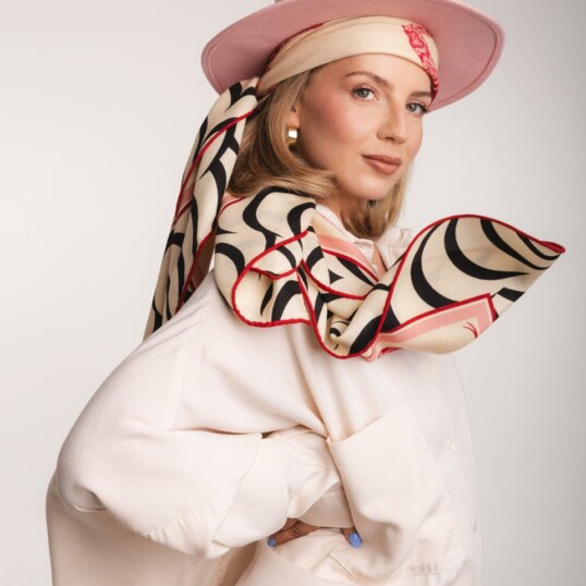 kapelusz damski bando z jedwabna szarfa rozowy spadiora 7