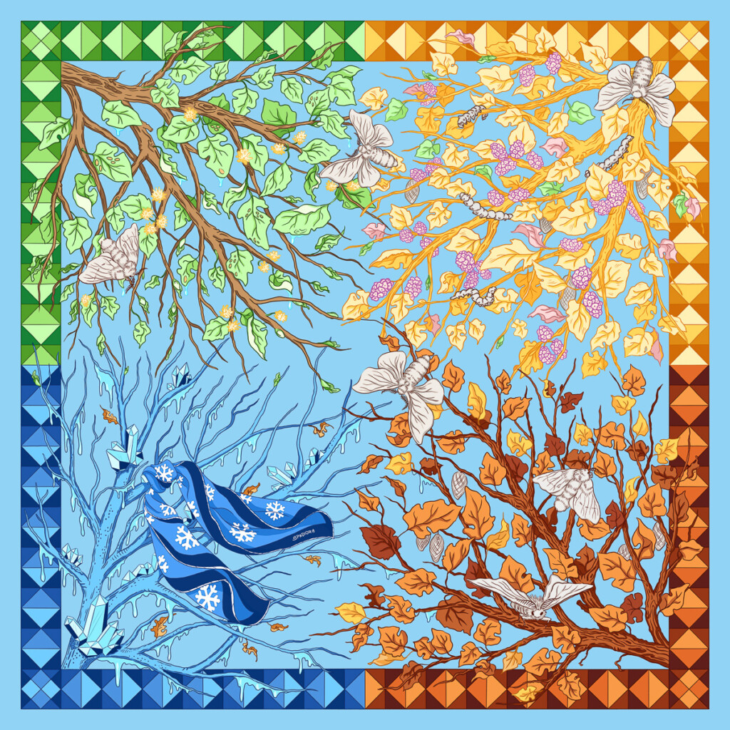 jedwabna apaszka dwustronna wiosenka Spadiora wzór