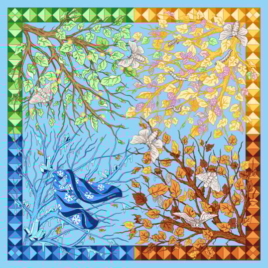 jedwabna apaszka dwustronna wiosenka Spadiora wz&oacute;r