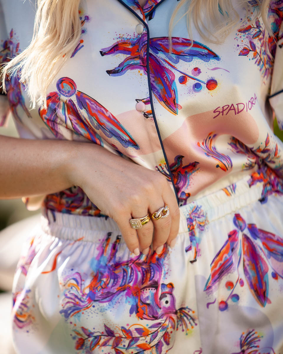 mazurski biel konik spadiora dormeto jedwabna pizama zestaw z krotkimi spodniami