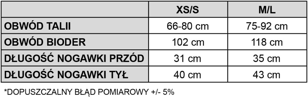 tabele rozmiarowe jedwabne szorty fino spadiora