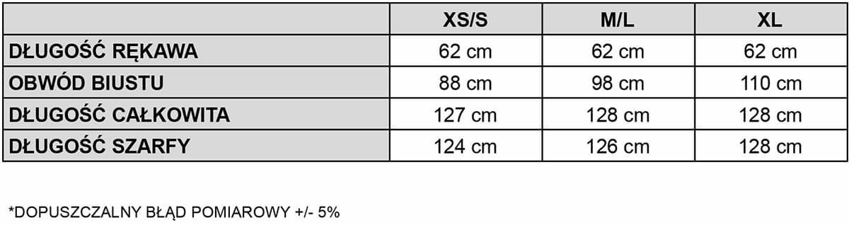 tabela rozmiarowa sukienka kopertowa carmo spadiora