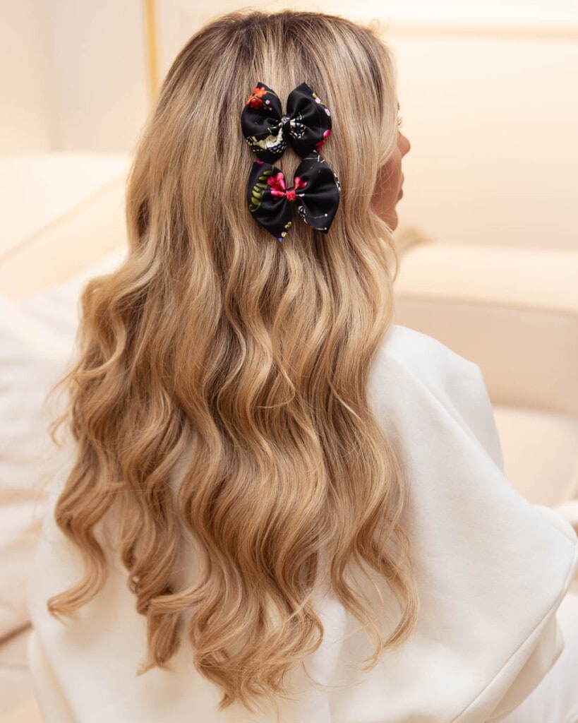 zestaw dwoch spinek do wlosow z jedwabnymi kokardkami arko rozlaka spadiora