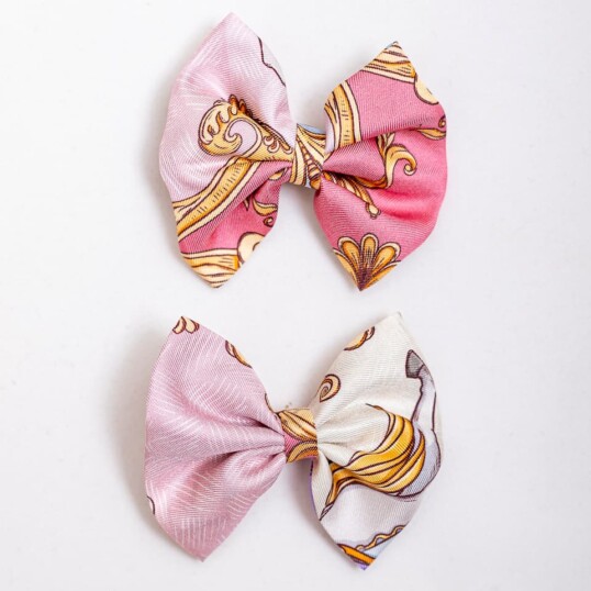 zestaw dwoch spinek do wlosow z jedwabnymi kokardkami arko karuzela pudrowy roz spadiora