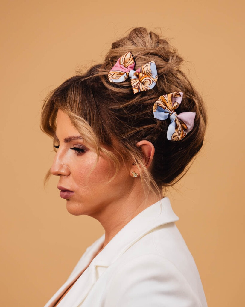 zestaw dwoch spinek do wlosow z jedwabnymi kokardkami arko karuzela pudrowy roz spadiora 3