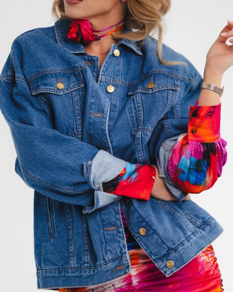 kurtka jeansowa safari kwiaty zodiaku pedzel spadiora 37