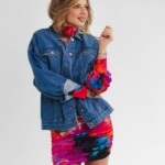 kurtka jeansowa safari kwiaty zodiaku pedzel spadiora 38
