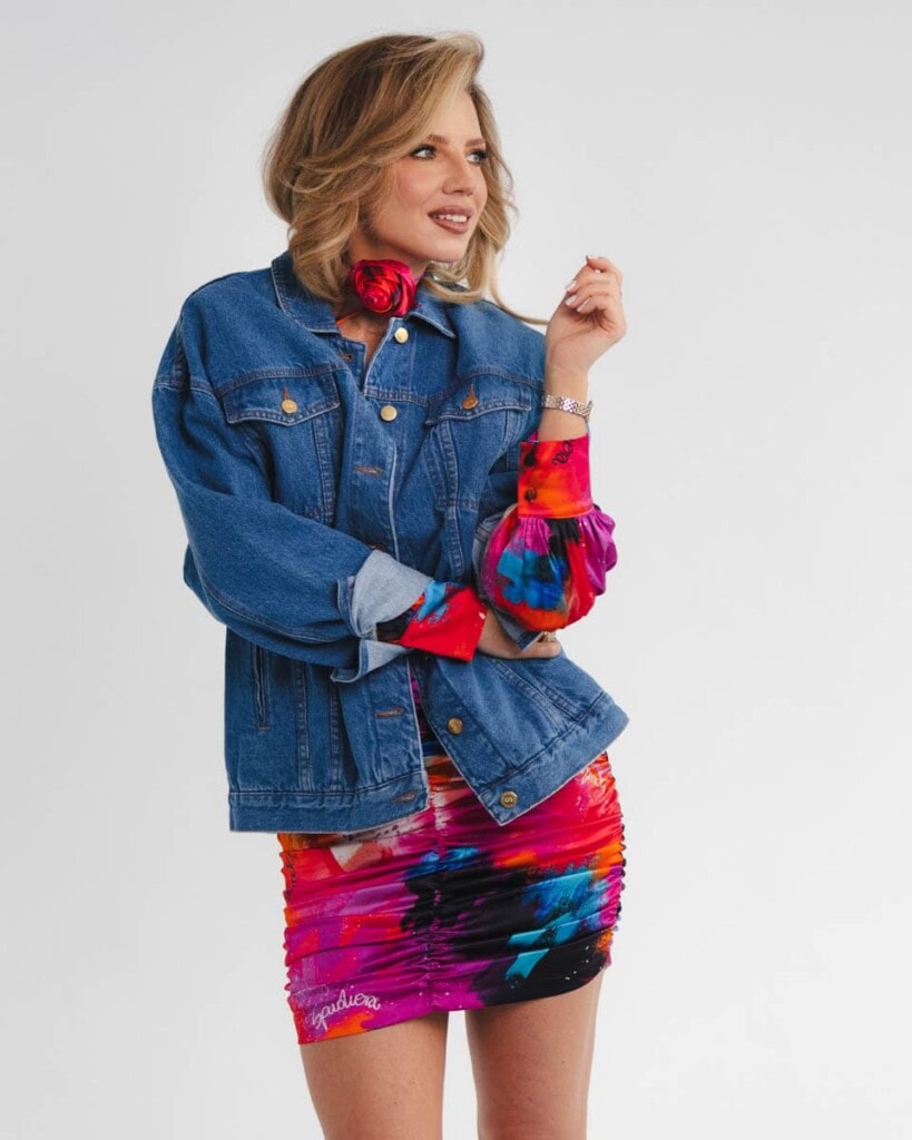 kurtka jeansowa safari kwiaty zodiaku pedzel spadiora 38