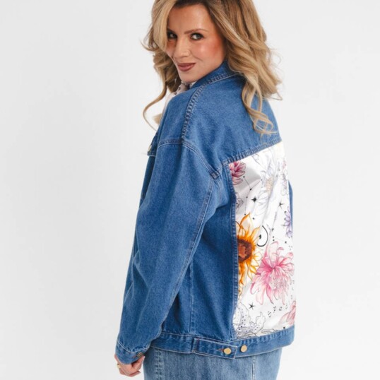 kurtka jeansowa safari kwiaty zodiaku pedzel spadiora 48
