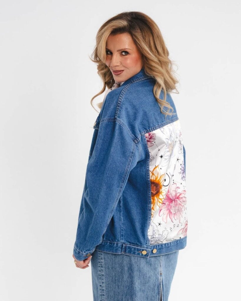 kurtka jeansowa safari kwiaty zodiaku pedzel spadiora 48