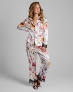 jedwabna pizama senso kwiaty zodiaku zestaw z dlugimi spodniami spadiora