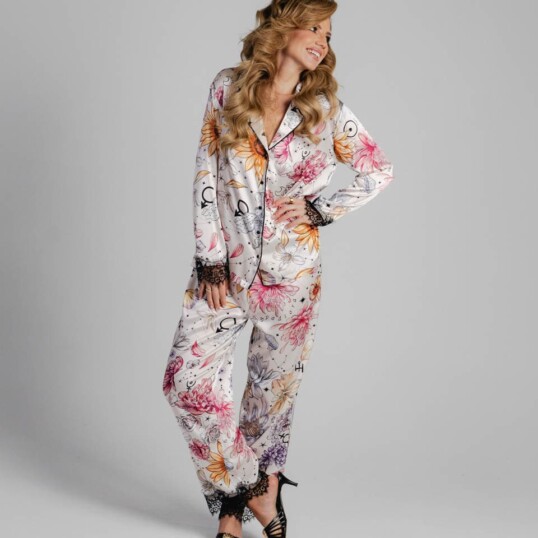 jedwabna pizama senso kwiaty zodiaku zestaw z dlugimi spodniami spadiora 1