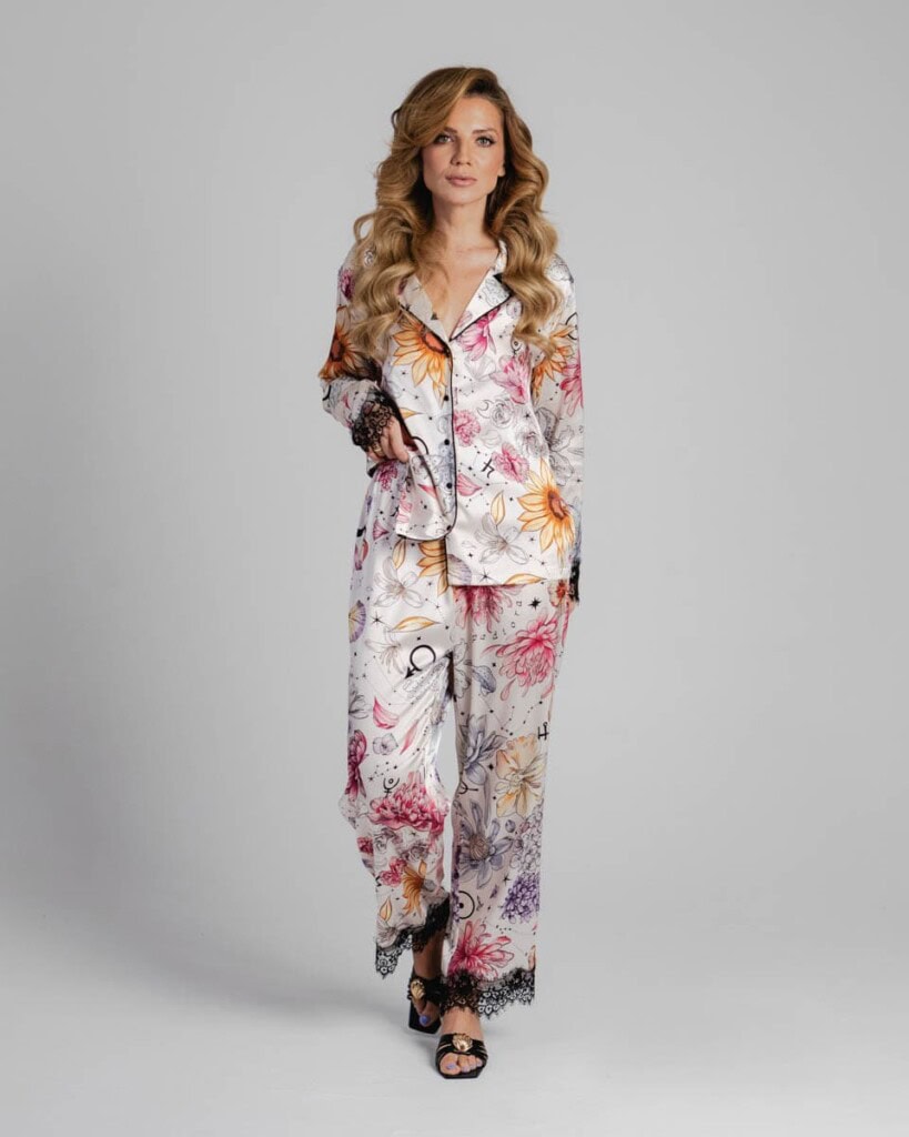 jedwabna pizama senso kwiaty zodiaku zestaw z dlugimi spodniami spadiora 2