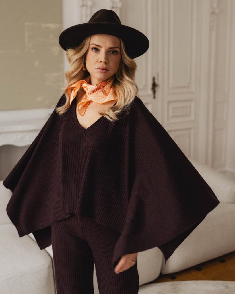 kapelusz damski vakero z jedwabna szarfa brazowy spadiora