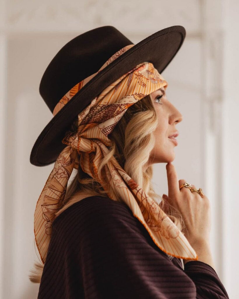 kapelusz damski vakero z jedwabna szarfa brazowy spadiora 11