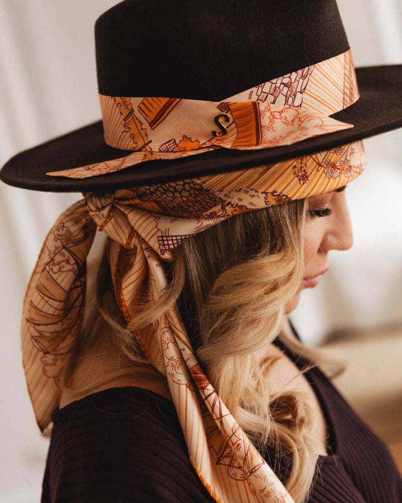 kapelusz damski vakero z jedwabna szarfa brazowy spadiora 12