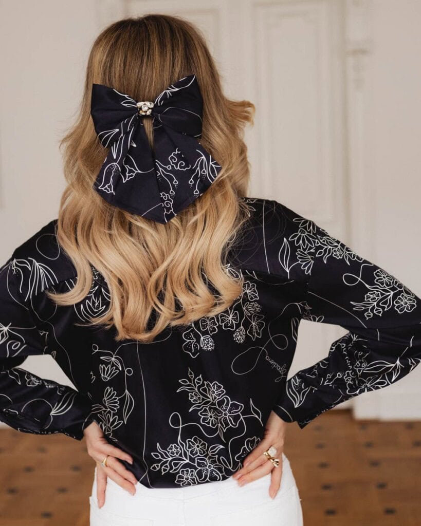 jedwabna kokarda do wlosow rica feminimal czarna spadiora 3