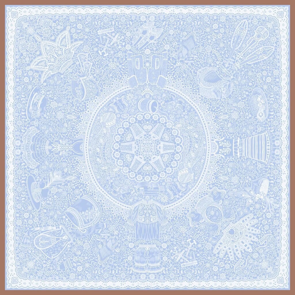 apaszka jedwabna dwustronna koronka blawatna spadiora