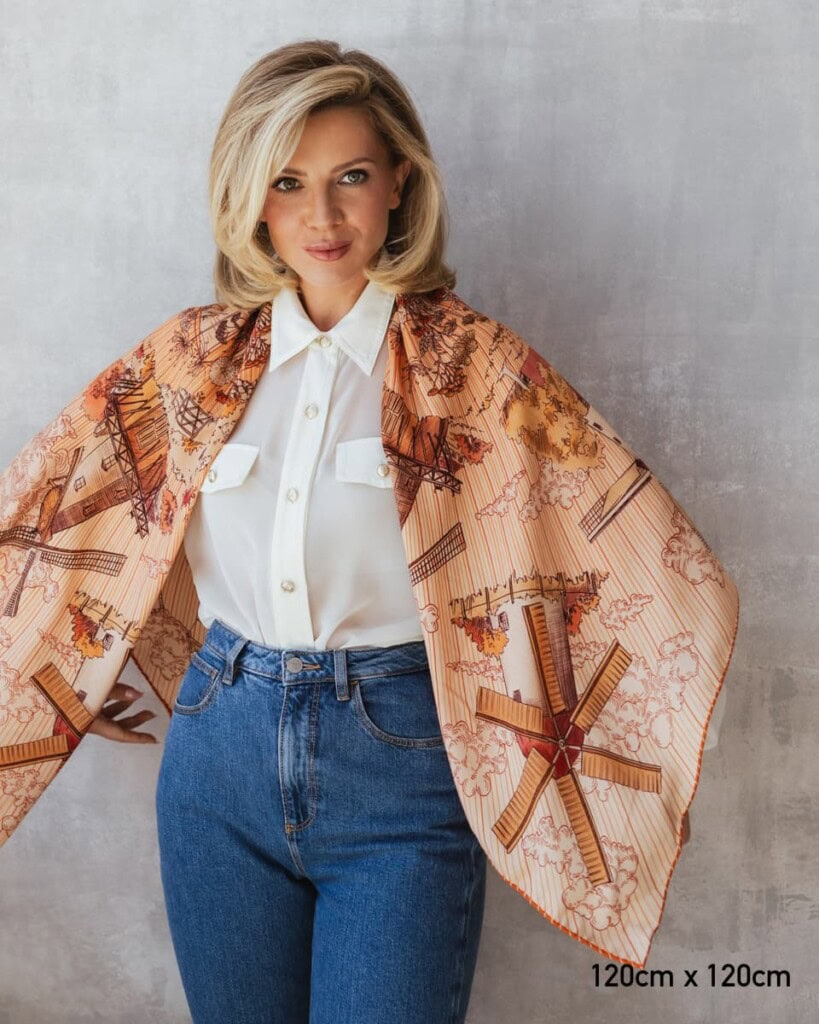 chusta welniano jedwabna dwustronna wiatraki spadiora