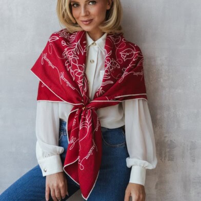 chusta welniano jedwabna dwustronna feminimal bordo spadiora