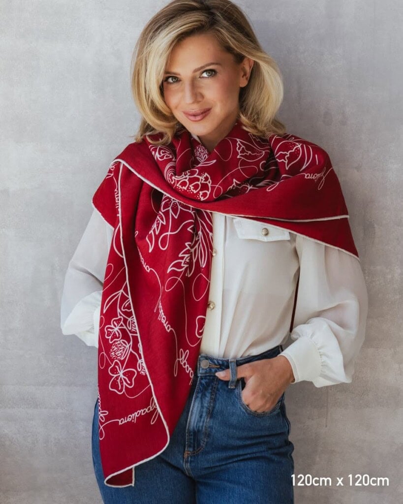 chusta welniano jedwabna dwustronna feminimal bordo spadiora 2