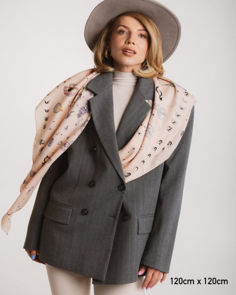 chusta welniano jedwabna dwustronna kwiaty zodiaku spadiora