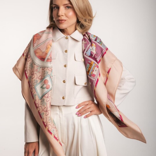 chusta welniano jedwabna dwustronna rozowe szeptane opowiesci spadiora