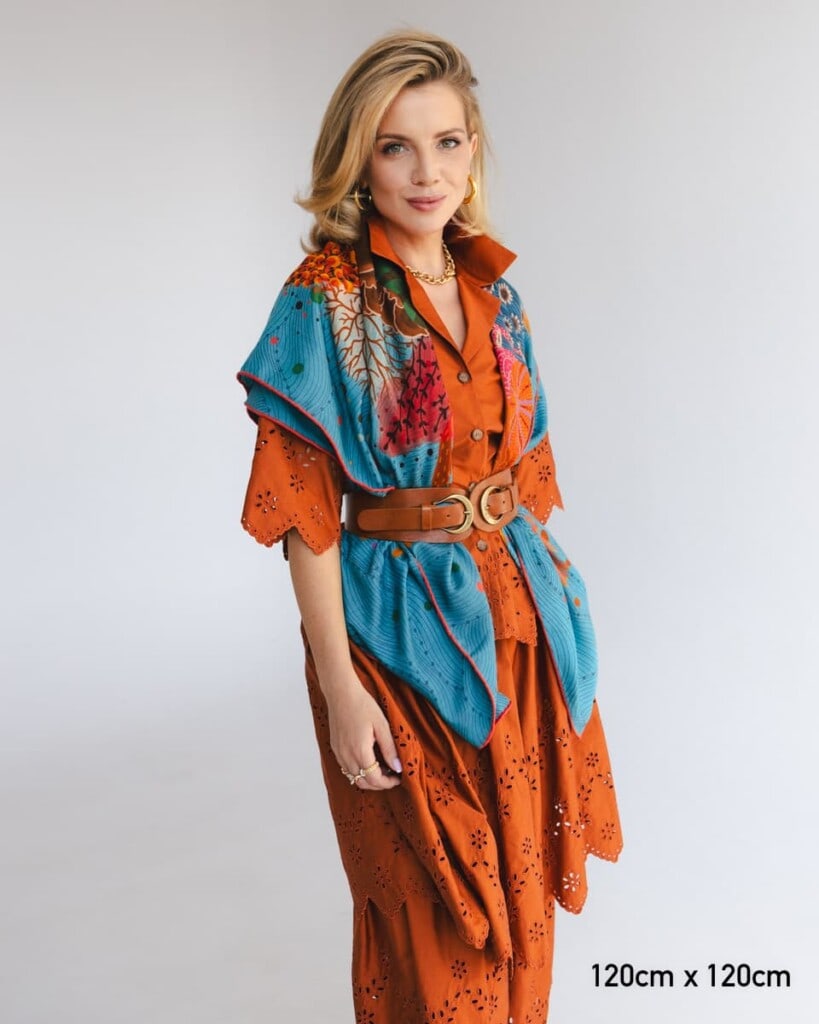 chusta welniano jedwabna dwustronna kwiaty podwodne spadiora