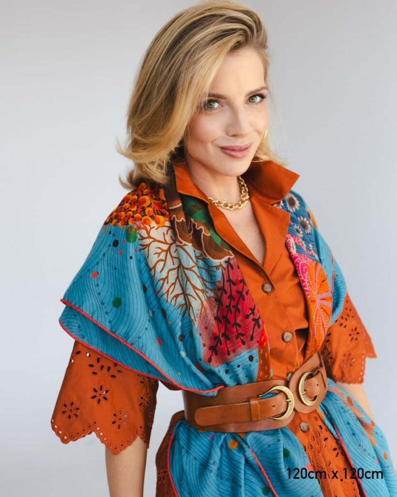 chusta welniano jedwabna dwustronna kwiaty podwodne spadiora 1