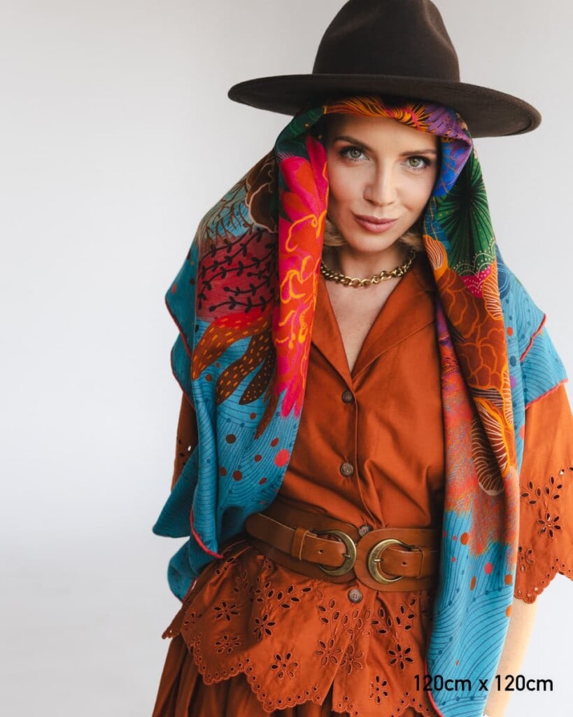 chusta welniano jedwabna dwustronna kwiaty podwodne spadiora 5