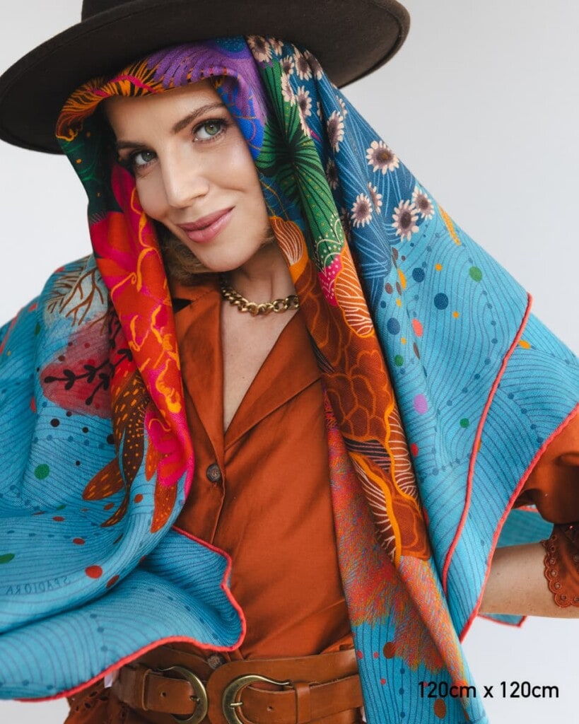 chusta welniano jedwabna dwustronna kwiaty podwodne spadiora 7