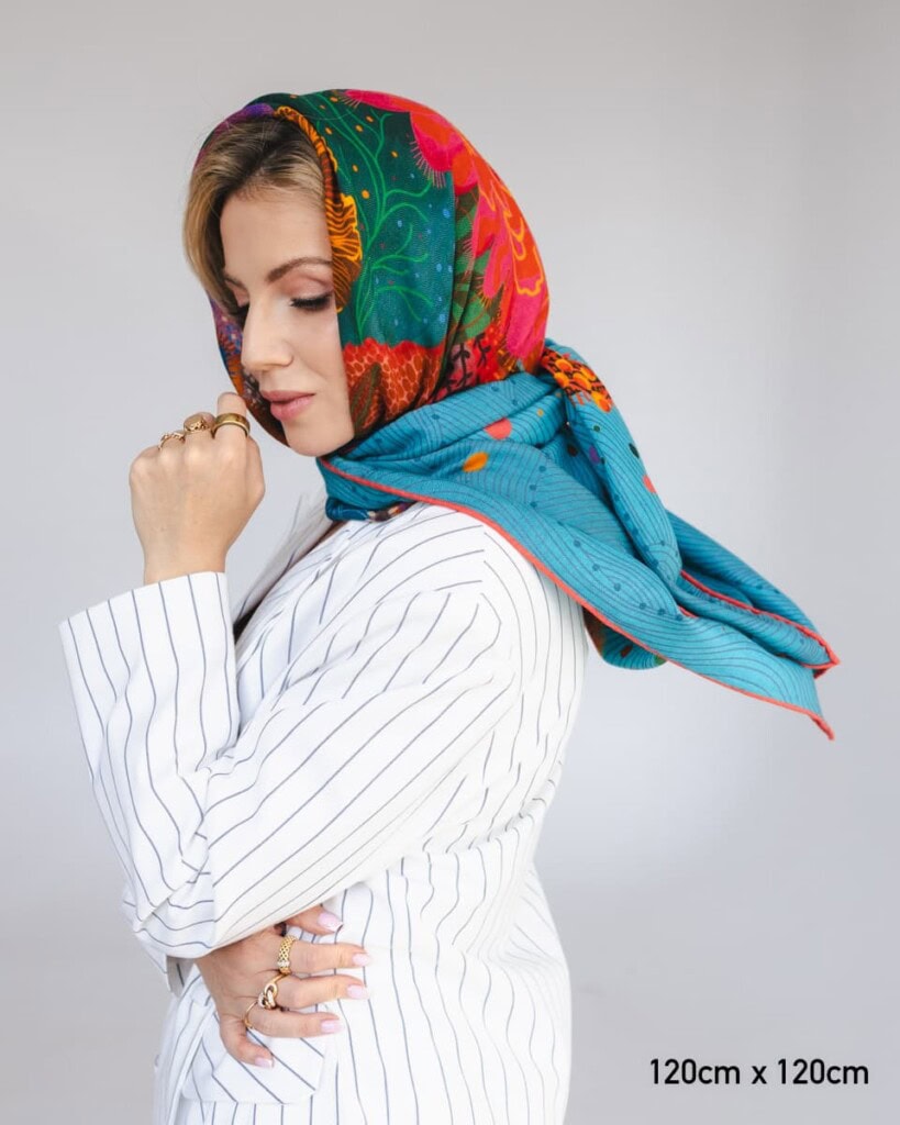 chusta welniano jedwabna dwustronna kwiaty podwodne spadiora 8