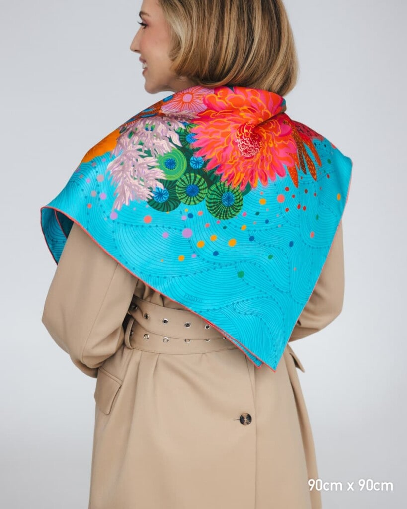 apaszka jedwabna dwustronna kwiaty podwodne spadiora 5